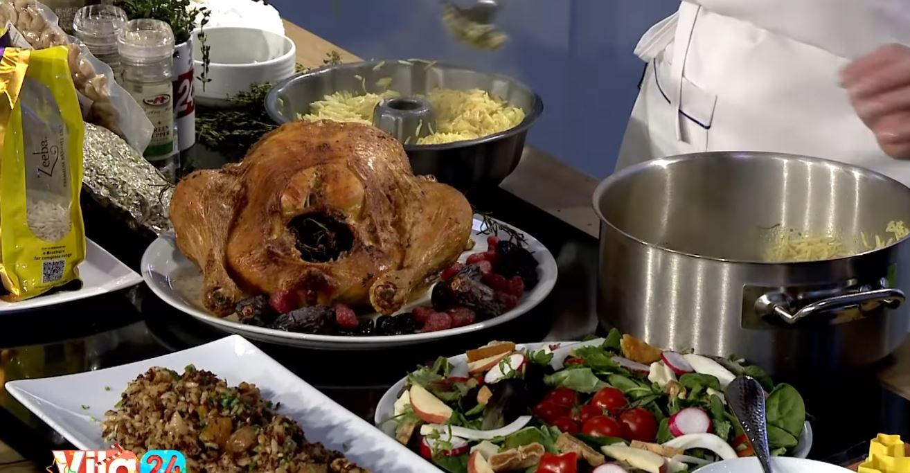 gjel-deti-i-pjekur,-pilaf-tradicional-dhe-sallate-festive/-recetat-e-dites