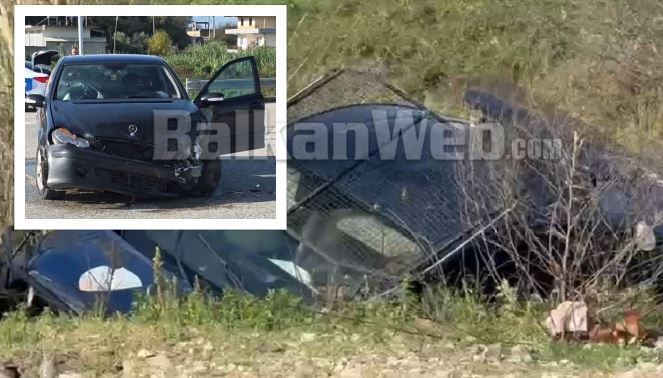 furgoni-i-fnsh-i-shkaterruar-ne-kanal-dhe-“benz”-i-i-demtuar,-pamje-nga-aksidenti-te-“kthesa-e-cakranit”