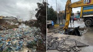 permbytjet-ne-durres,-rama-nxjerr-pamjet-nga-shkozeti:-hedhim-plehrat-e-shishet-plastike-neper-fusha-e-rrugeve-te-atdheut-dhe…